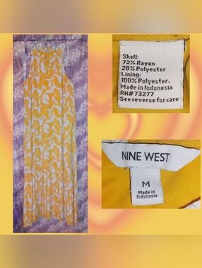 Nine West Mustard Yellow/Multiclr Leaves Print Slvless Woven/Knit Maxi Dress Med
